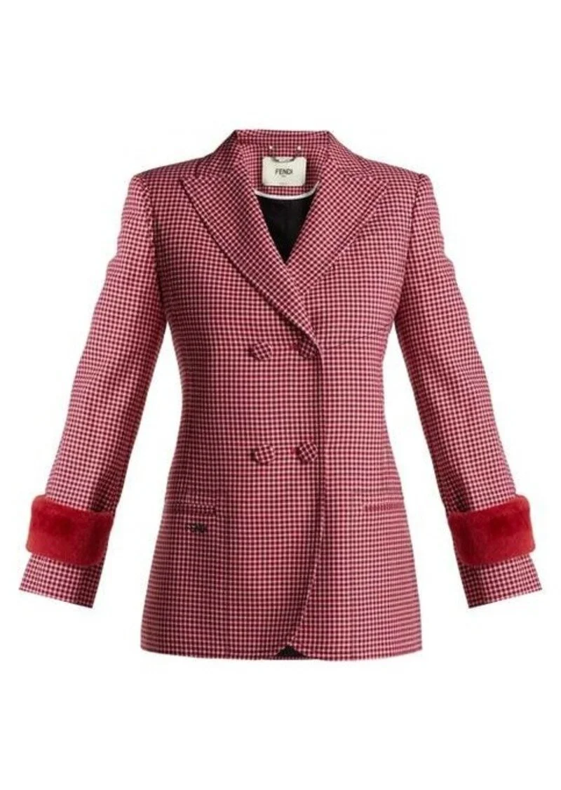 Fendi Fur-Trim Double-Breasted Blazer in Jelly Houndstooth