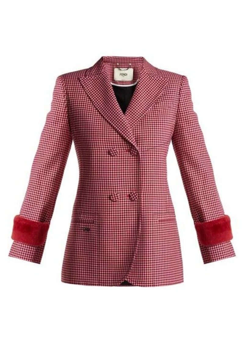 Fendi Fur-Trim Double-Breasted Blazer in Pink Houndstooth.jpg