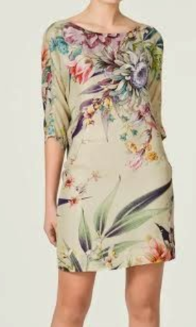 Zara Floral Printed Tunic Dress in Beige
