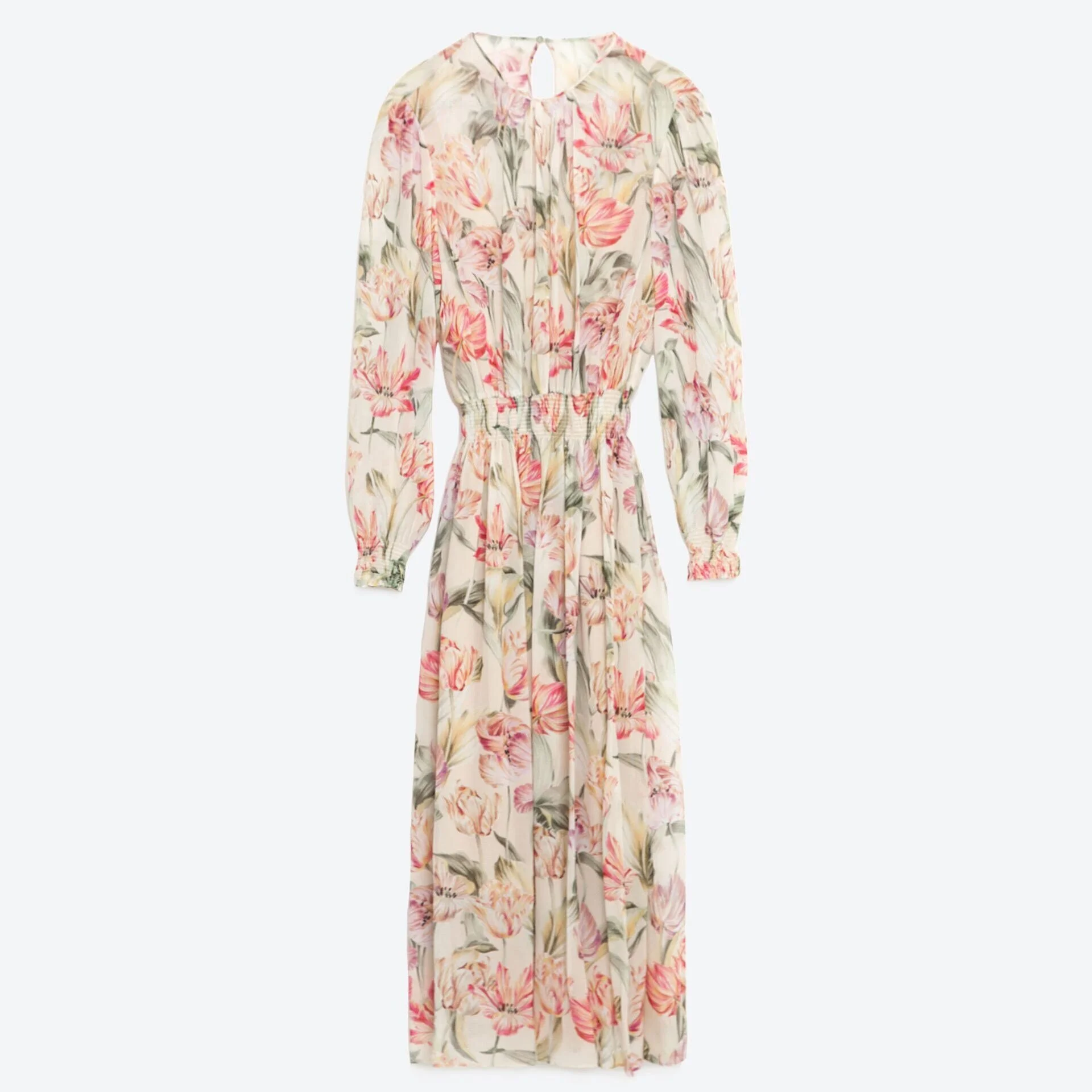 Zara Floral Tulip Printed Chiffon Dress in Pink