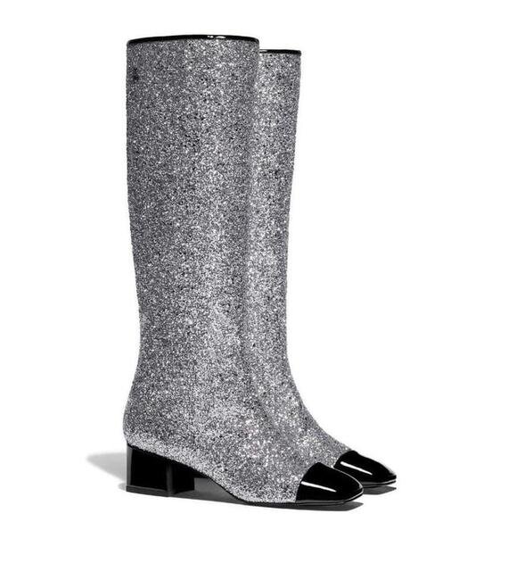 Chanel Glitter Cap-Toe Knee-High Boots in Silver — UFO No More