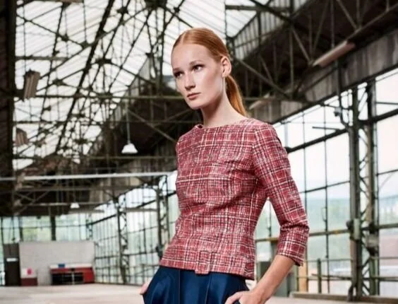 Natan Couture Buckle Hem Top in Orange Striped