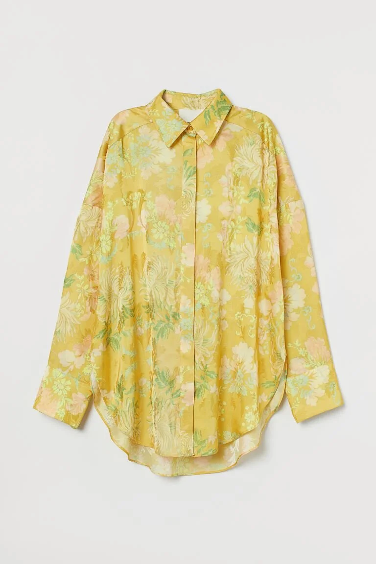 H&M Conscious Collection Jacquard-Patterned Shirt in Yellow