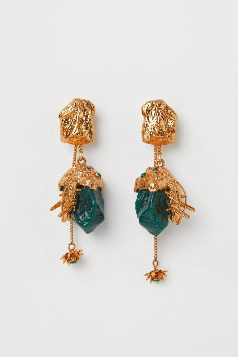 H&M Conscious Collection Multifunctional Earrings in Gold/Dark Green