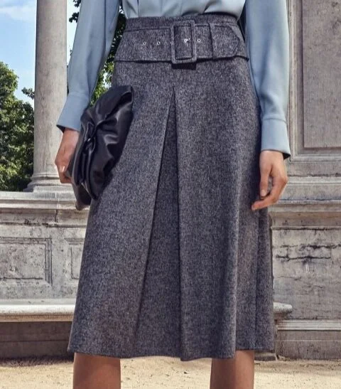 Natan Couture Fauve Belted Skirt in Checked Print