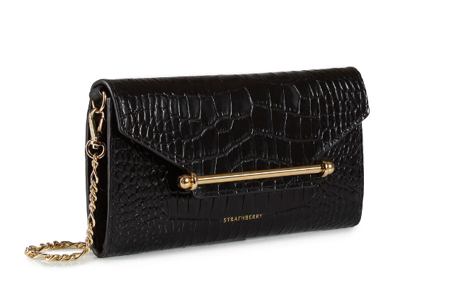 Strathberry Multrees Chain Wallet in Embossed Croc Black