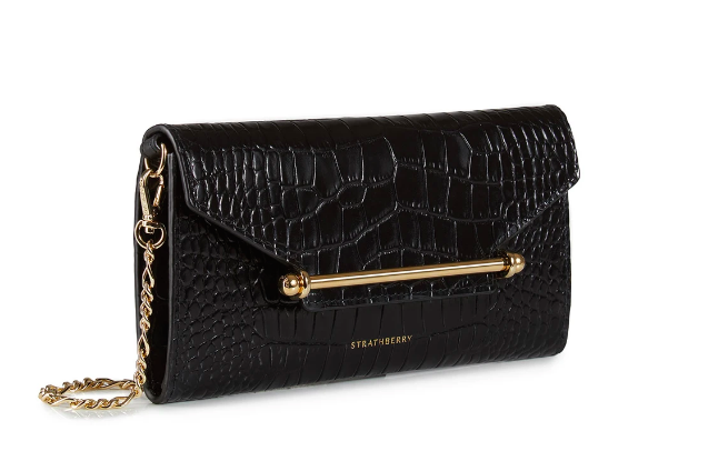 Strathberry Multrees Chain Wallet in Embossed Croc Black.png