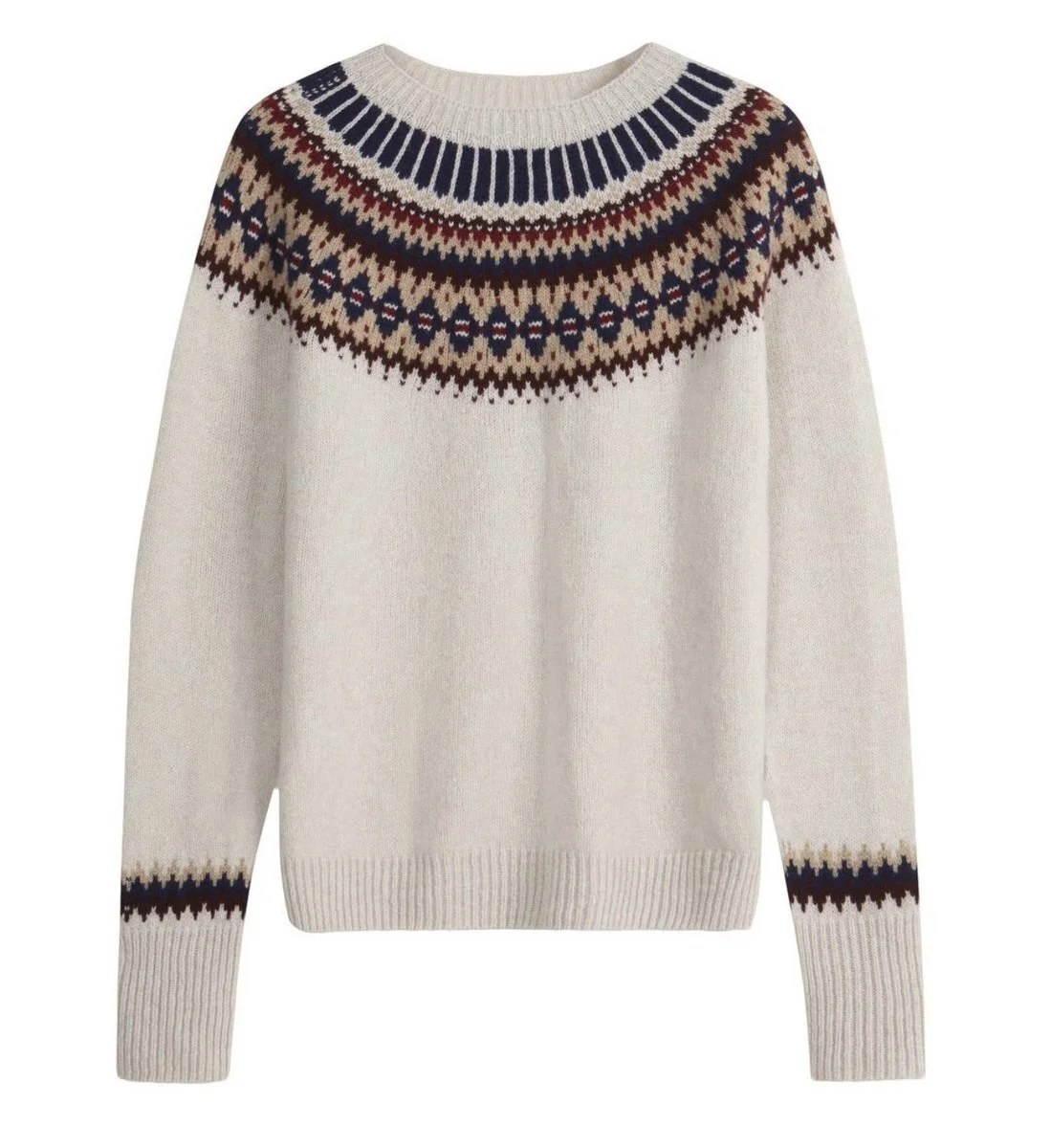 Brora x Troy London Supersoft Lambswool Fair Isle Jumper in Almond