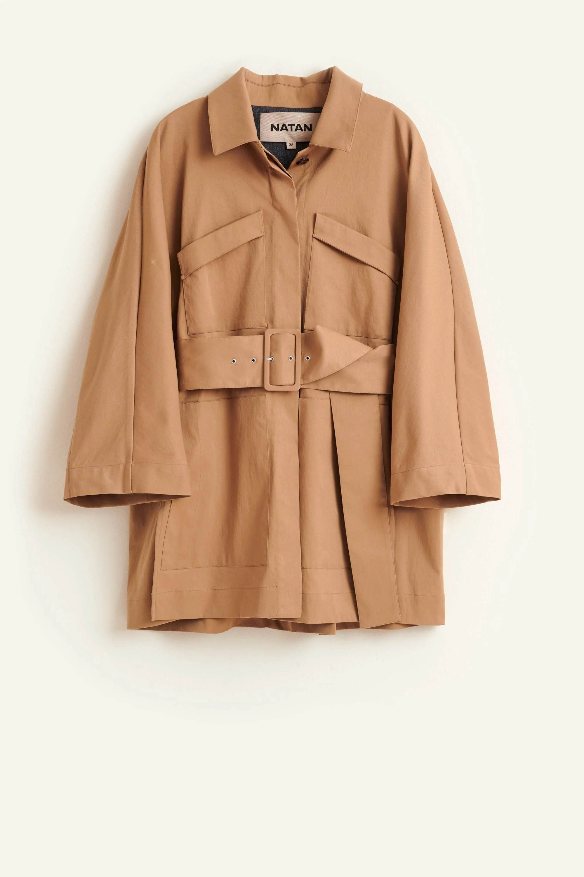 Natan Noa Twill Belted Coat in Grey