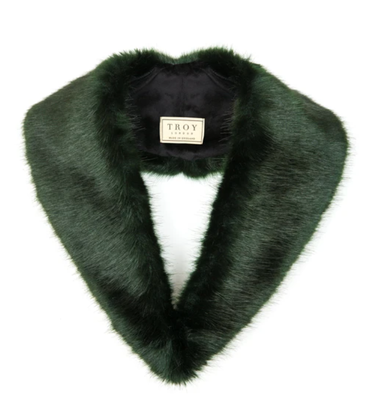 Troy London Faux Fur Lapel Collar in Forest Green