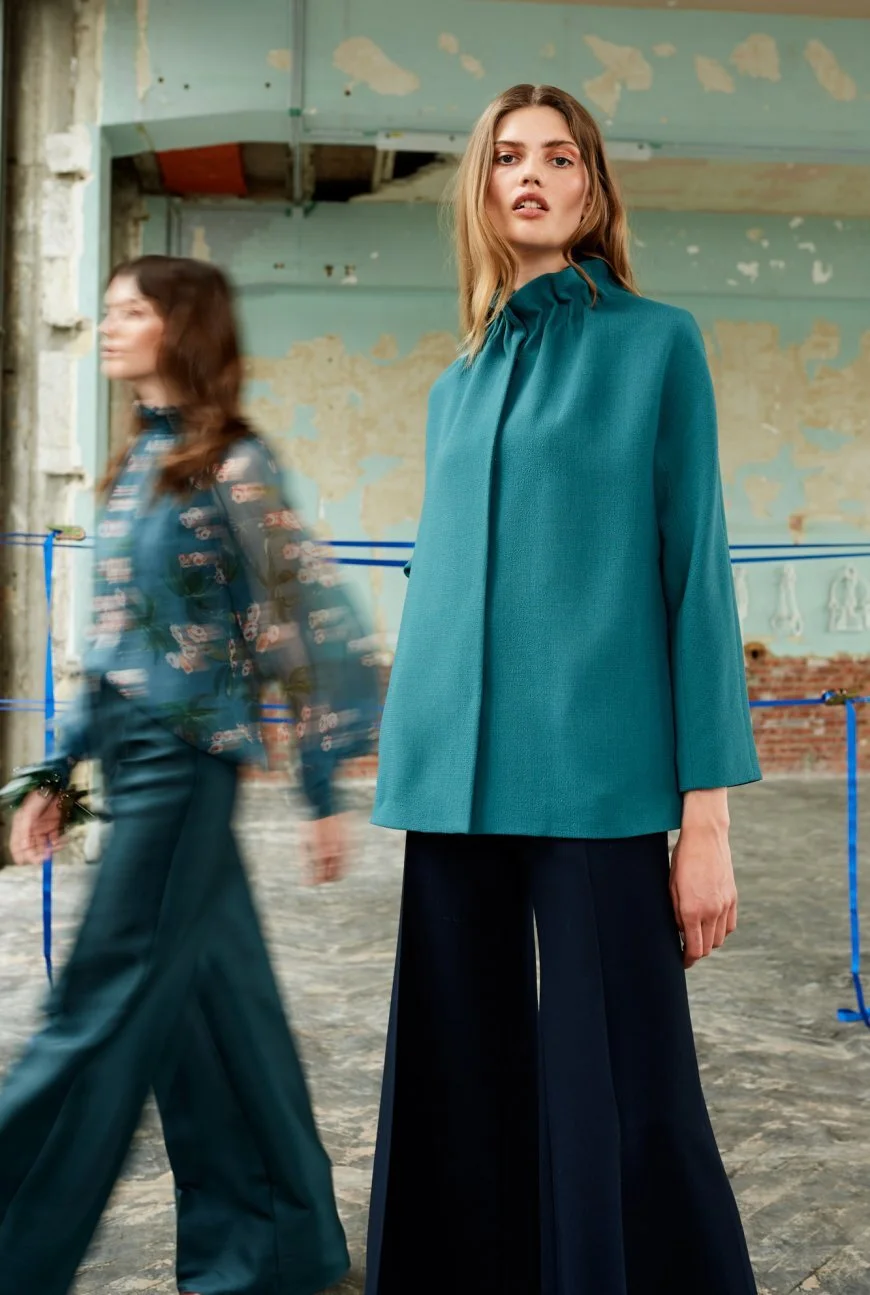 Natan Couture Davia Cropped Jacket in Blue