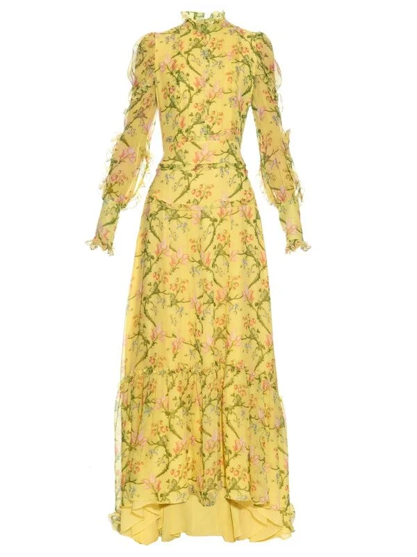 Erdem Scarlet Strawberry-Print Silk-Voile Gown in Yellow