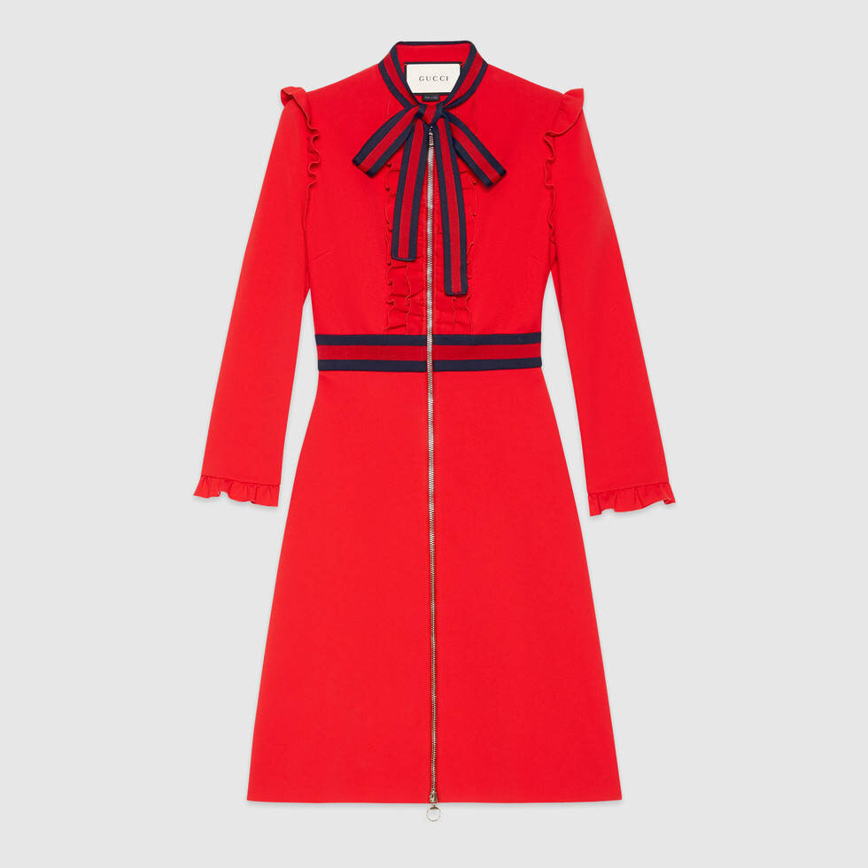 Gucci Ruffled Stripe Trim Dress in Red.jpg