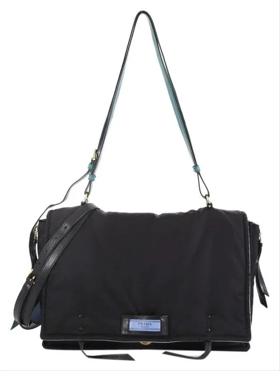 Prada Etiquette Bag in Blue Tessuto with Green Strap