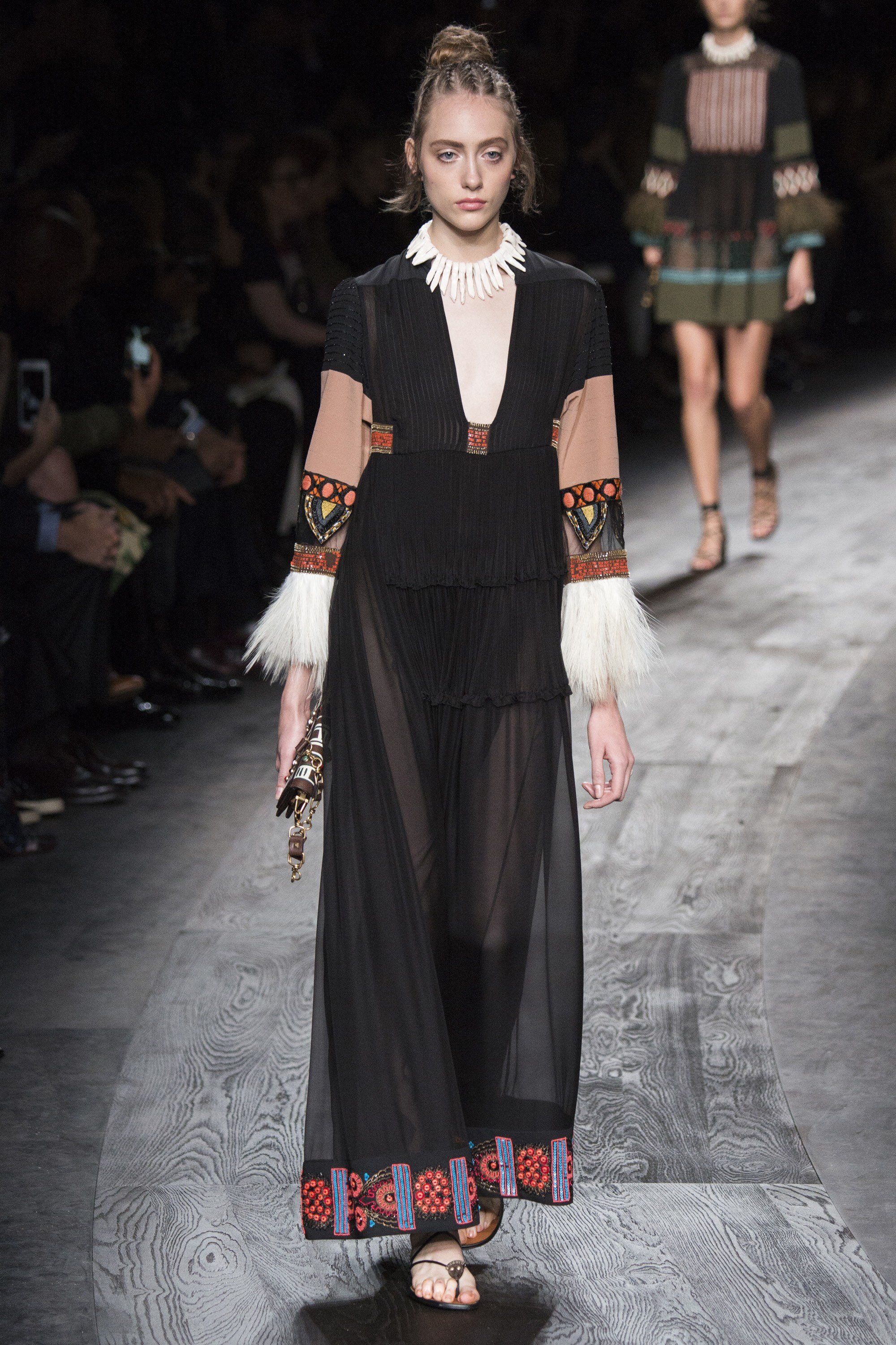 Valentino Embroidered Pleated Gown With Feather Cuffs.jpg