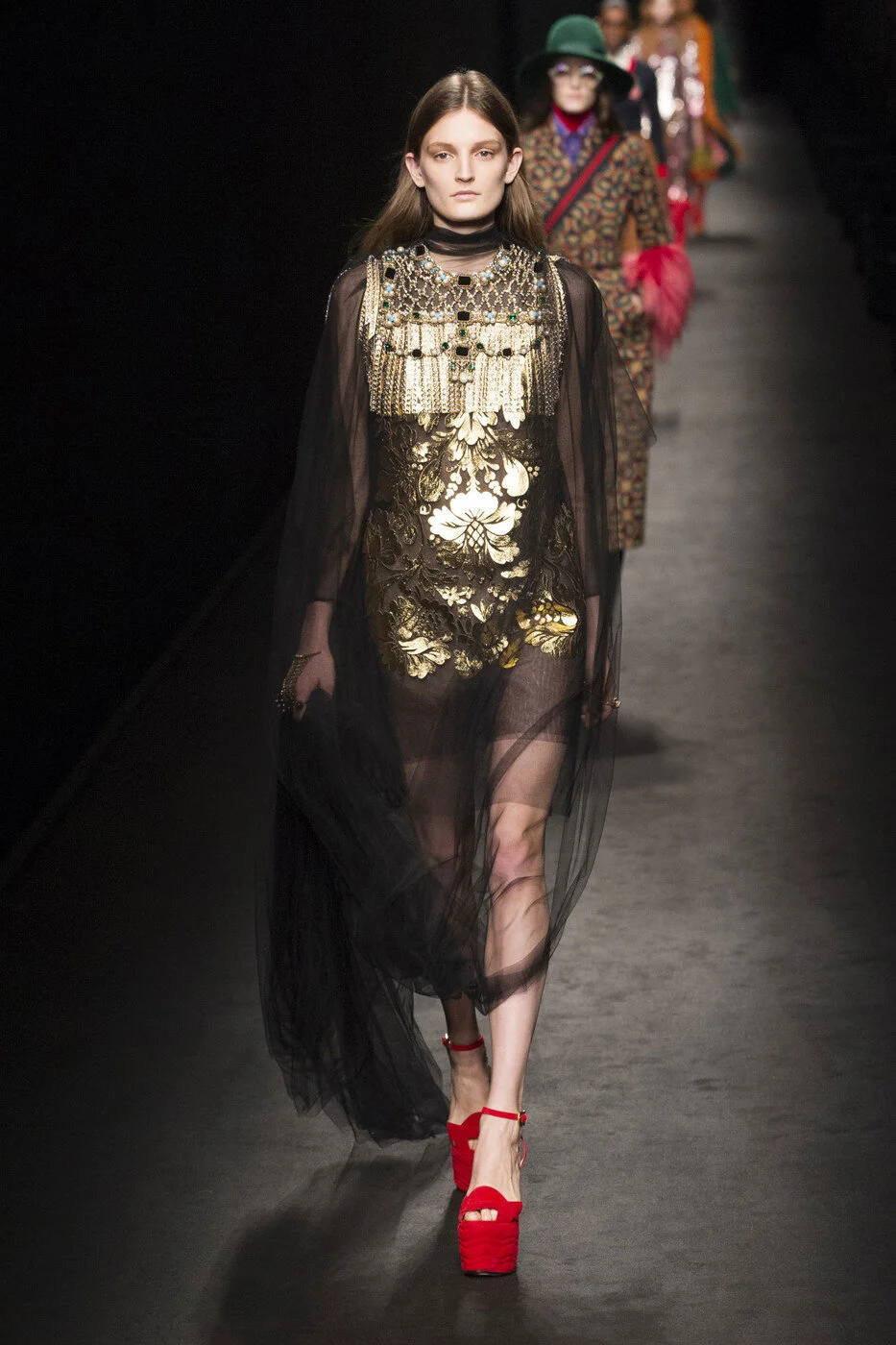 Gucci Metallic-Embroidered Tulle Dress