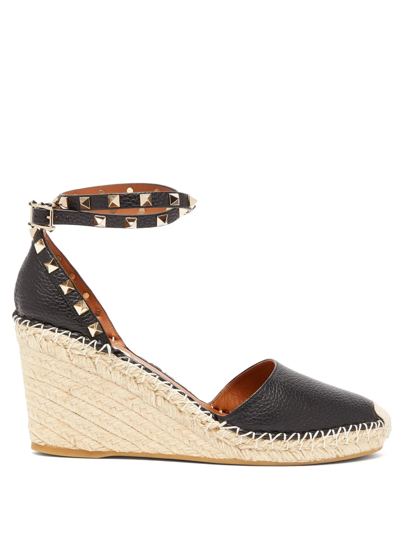 Valentino Rockstud-Strap Espadrille Wedges in Black