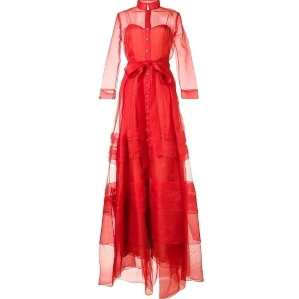 Carolina Herrera Belted Organza Gown in Red