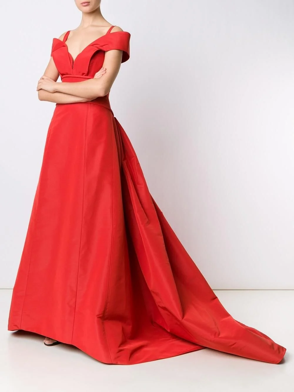 Carolina Herrera Faille Off-the-Shoulder Ball Gown in Red