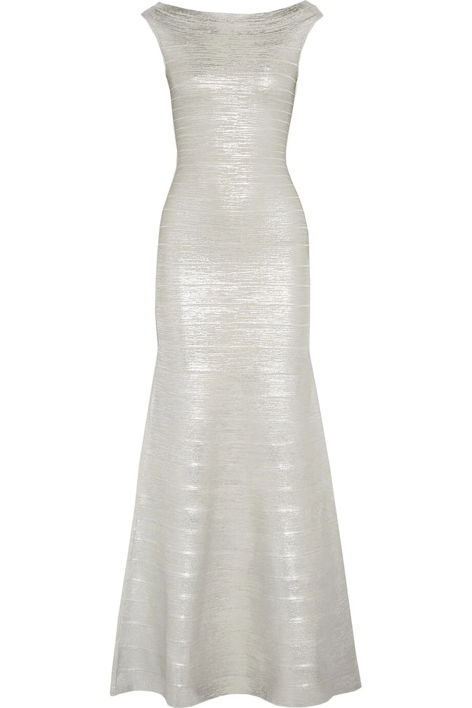 Hervé Léger Sophia Metallic Foil Mermaid Gown in Silver