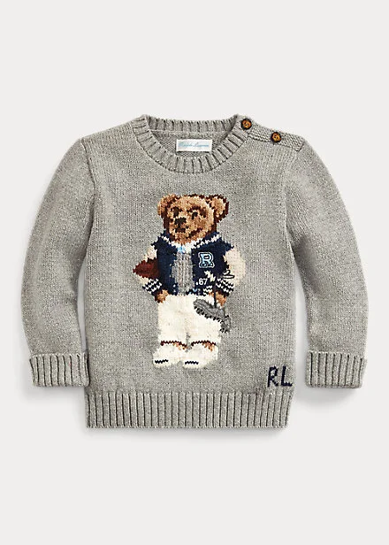 Ralph Lauren Baby Collegiate Bear Jumper in Andover Heather