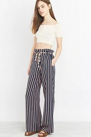 Light Before Dark Striped Paper Bag Trousers in Navy