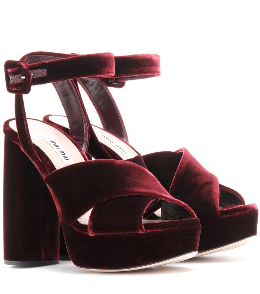 Miu Miu Velvet Block-Heel Platform Sandals in Burgundy.jpg