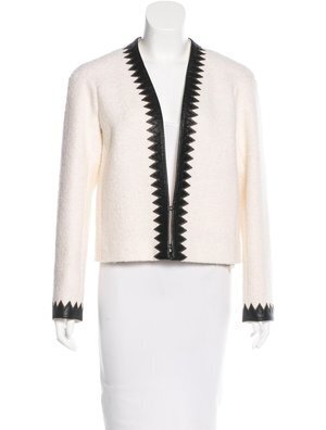 Chanel Leather Trimmed Wool Jacket in White Black UFO No More