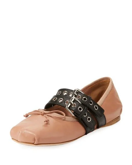 Miu Miu Belted Leather Flats