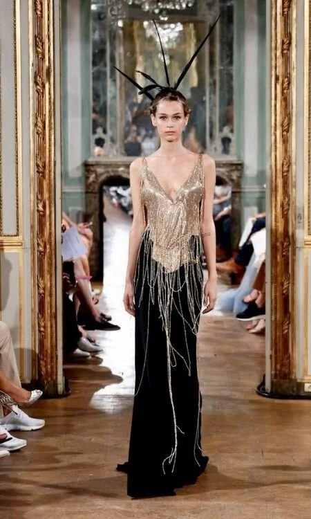 Celia Kritharioti Gold Chain Gown