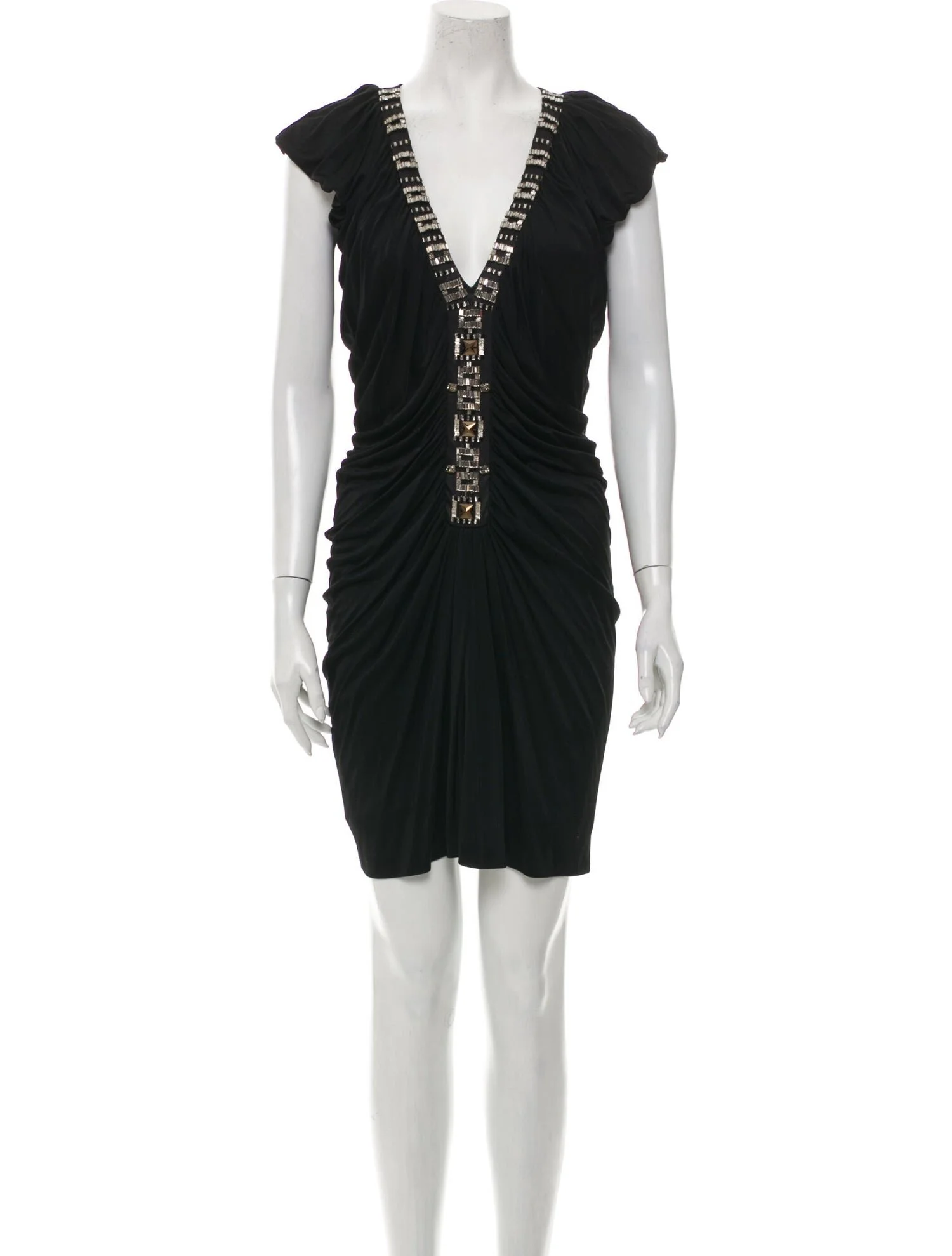 Roberto Cavalli Beaded V Neck Dress in Black