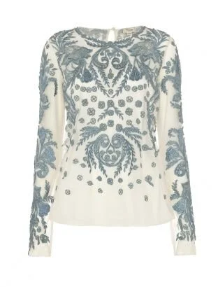 Temperley London Peony Long Sleeve Top in White