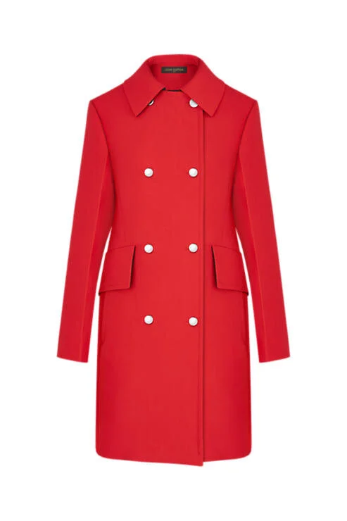 Louis Vuitton Wool Double Breasted Long Coat in Red