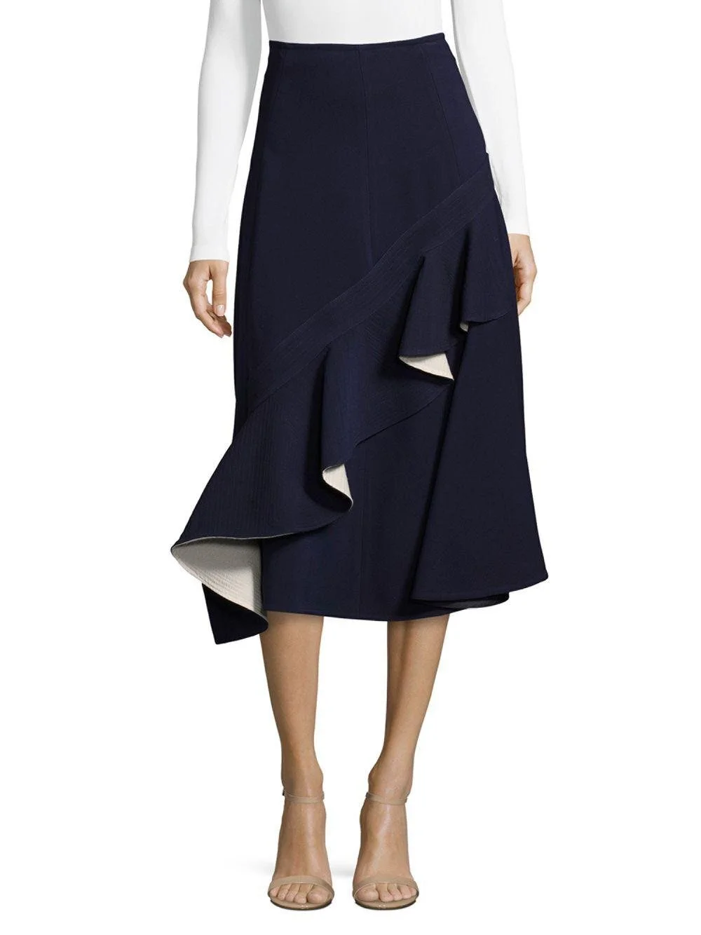 Céline Ruffled Flared Skirt in Navy