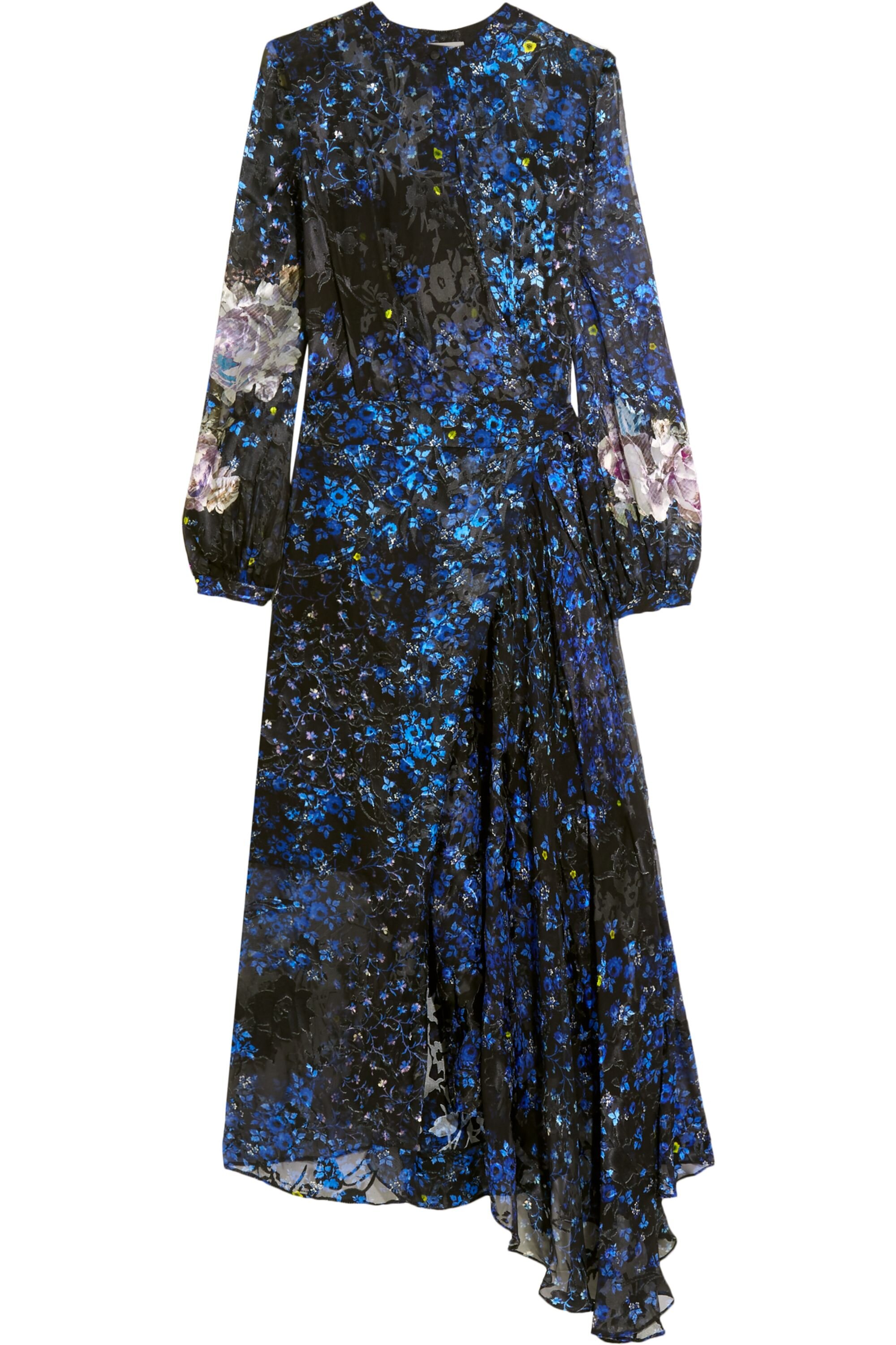 Preen Aurora Devoré Silk-Chiffon Dress in Cobalt Blue — UFO No More