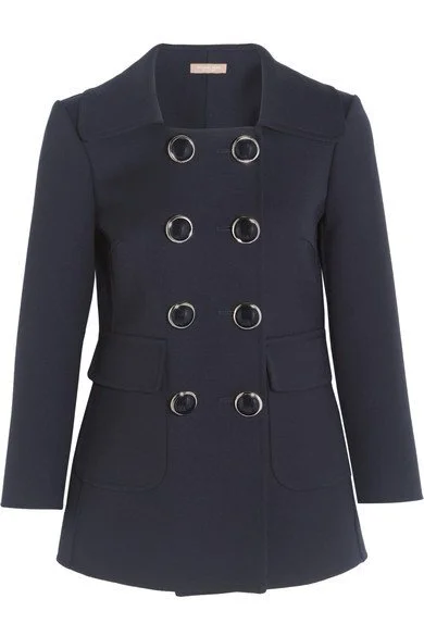 Michael Kors Double-Breasted Wool-Crepe Blazer in Navy