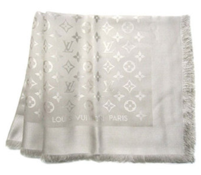 Authenticated Used Louis Vuitton LOUIS VUITTON Monogram Scarf Carre  Embroidery Watermark White Men's Women's 