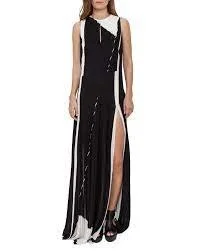 Akris Equation-Print Pleated Keyhole Sleeveless Maxi Dress in Black/White