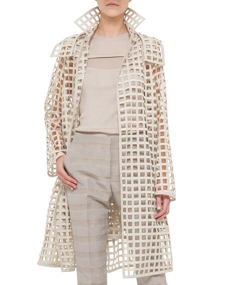Akris Open Grid Hooded Parka in Natural