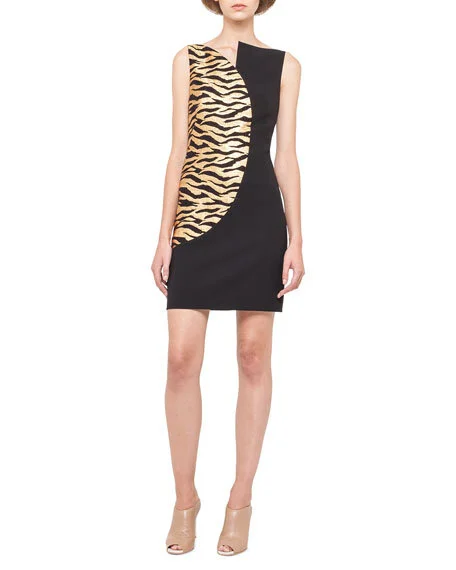 Akris Sleeveless Asymmetric Sheath Dress in Navy & Black