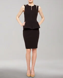 Akris Zip-Front Wool Peplum Pencil Dress in Beige