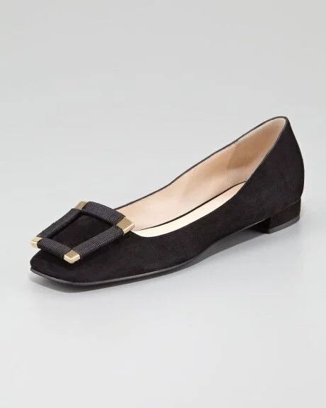Giorgio Armani Wrapped-Buckle Ballerina Flats in Navy Suede