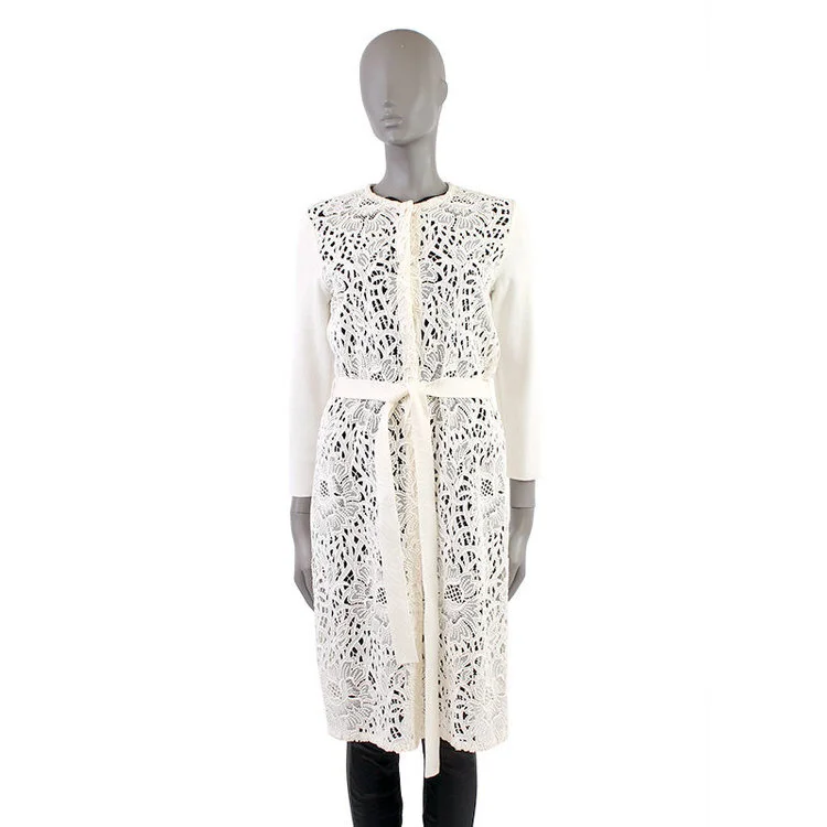 Christian Dior Lace Belted Coat in White