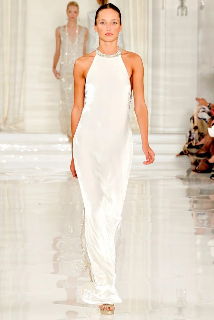 Ralph Lauren Collection Beaded Halter Neck Gown in White