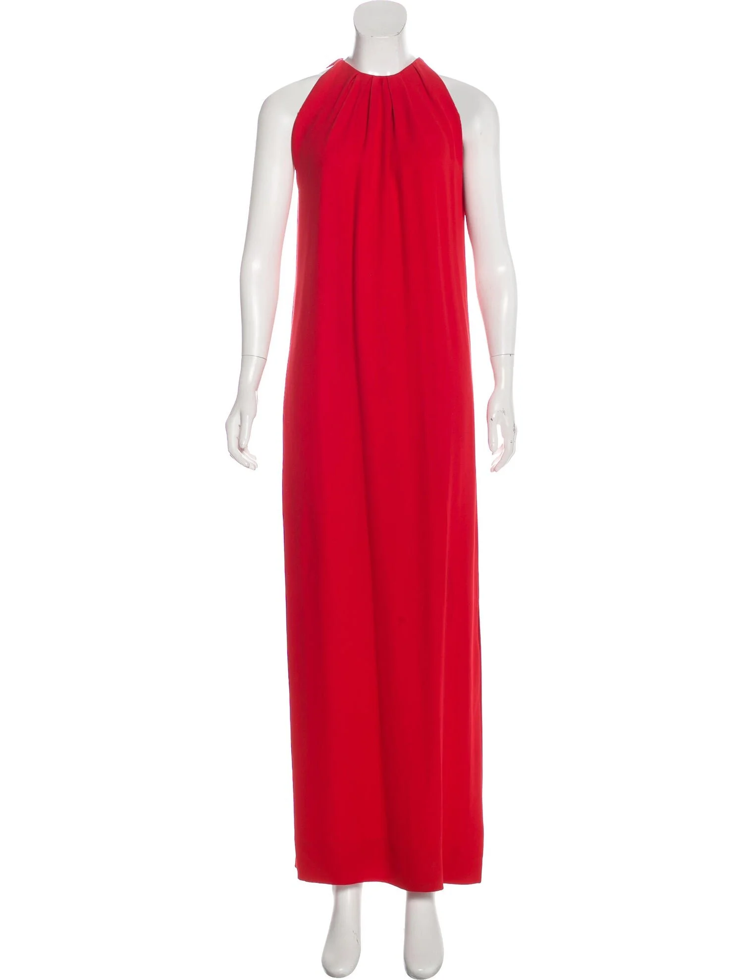 Christian Dior Pleated Neck Sleeveless Gown in Red