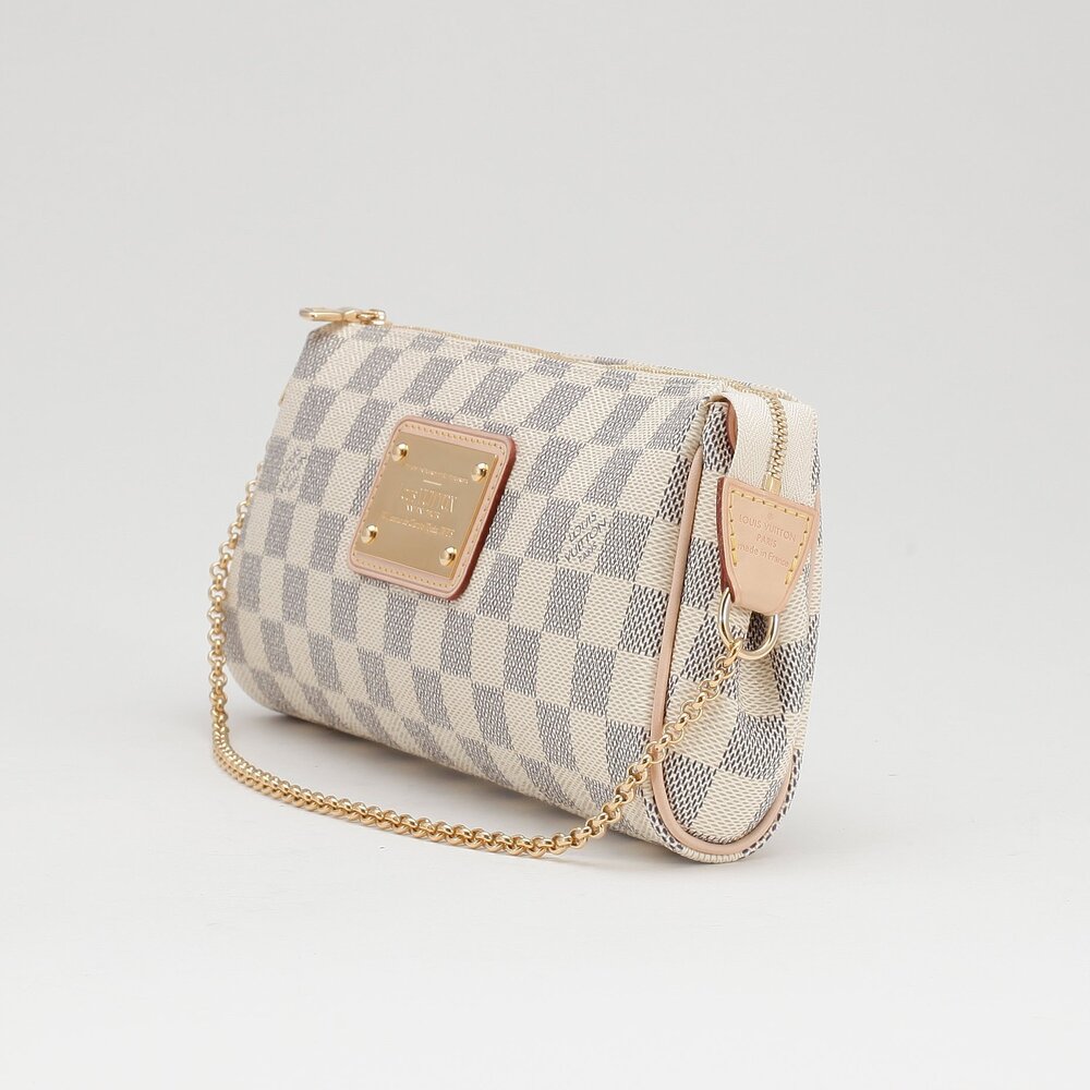 LOUIS VUITTON clutch bag in Azur checkered canvas and natural cow