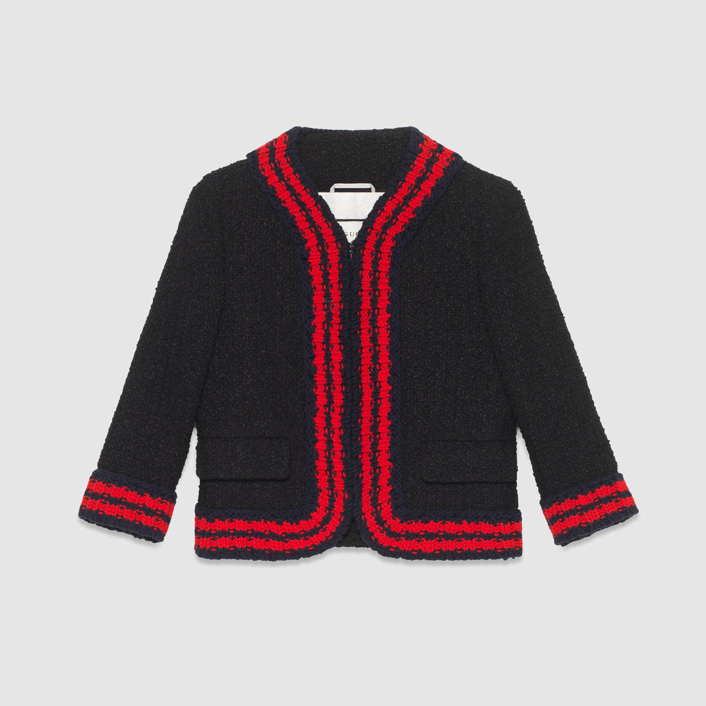 Gucci Tweed Jacket with Knit Wed Trim in Black.jpg