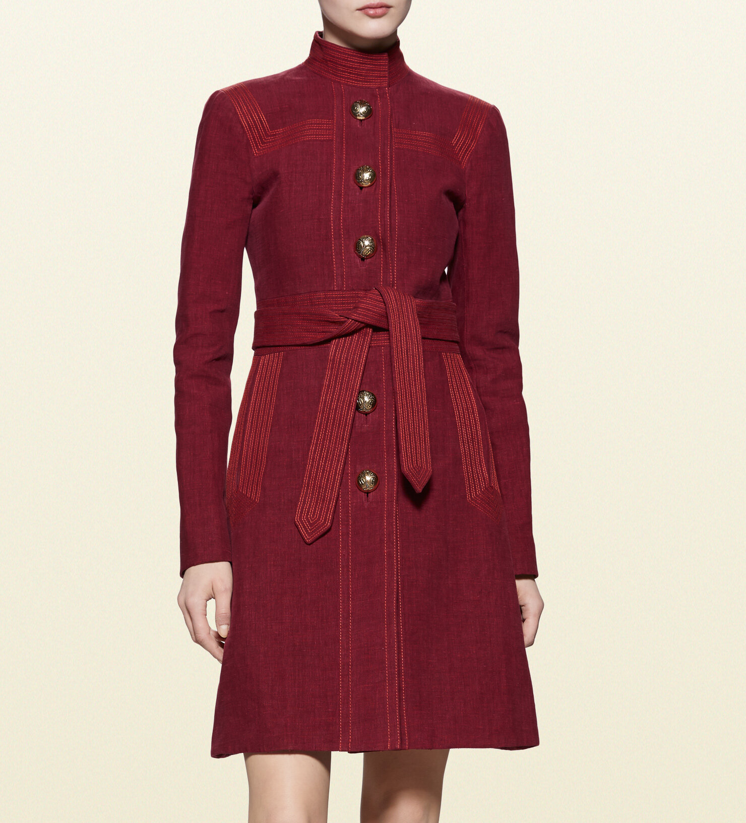 Gucci Bonded Linen Multi-stich Trench Coat in Red.jpg