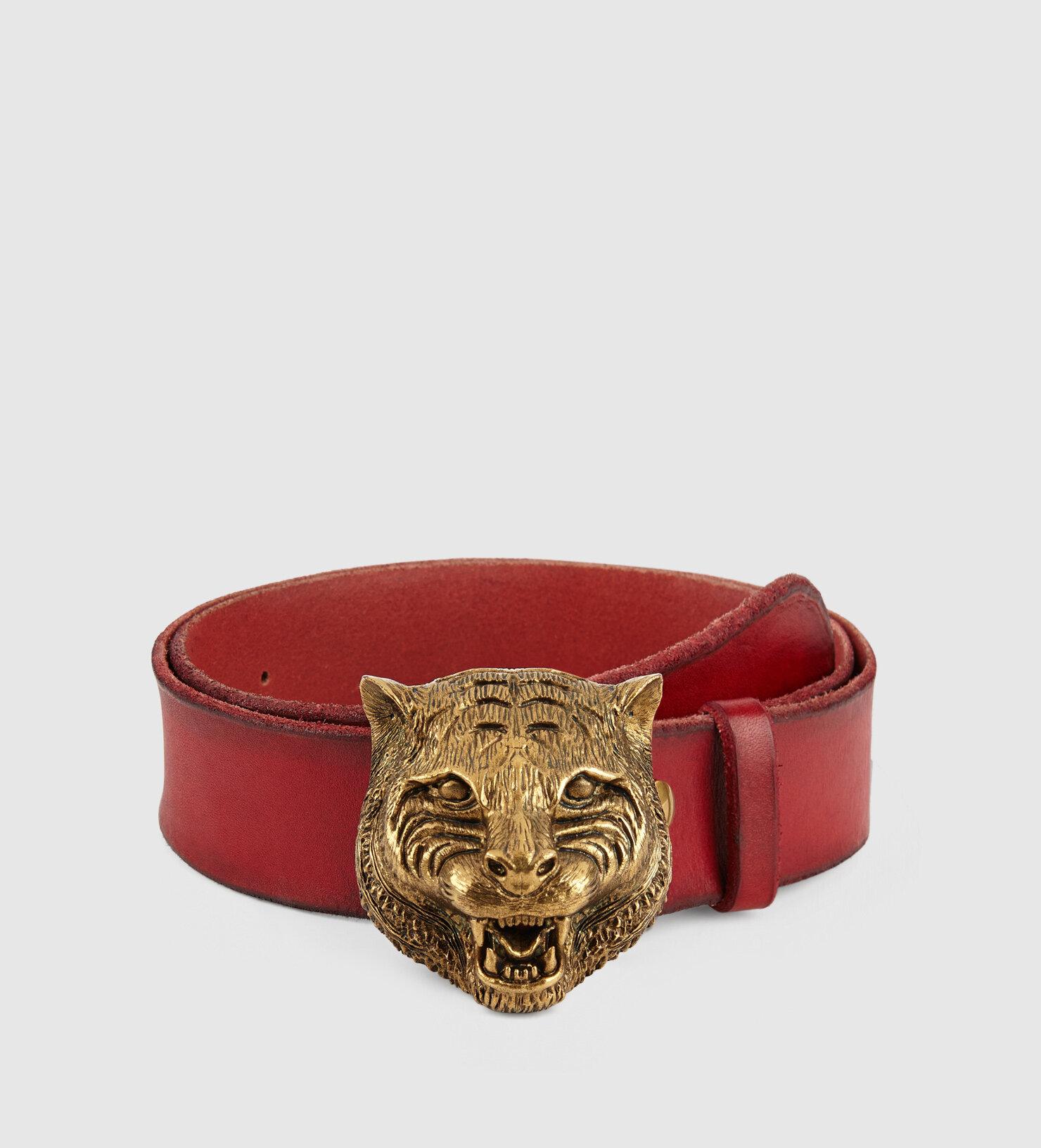 Gucci Leather Belt With Feline Buckle in Red.jpg
