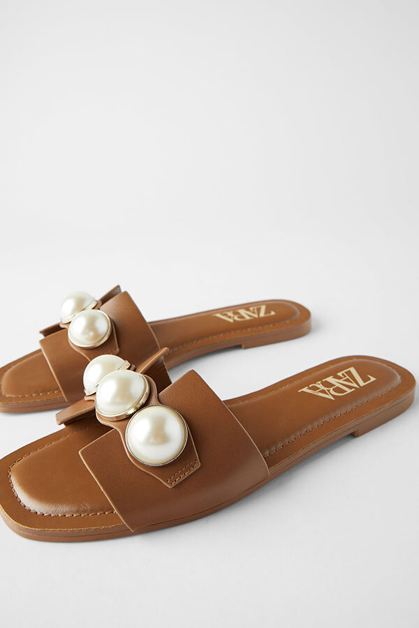 Women Faux Pearl Decor Fringe Trim Flat Sandals, Fashion Outdoor Slide  Sandals | SHEIN IN